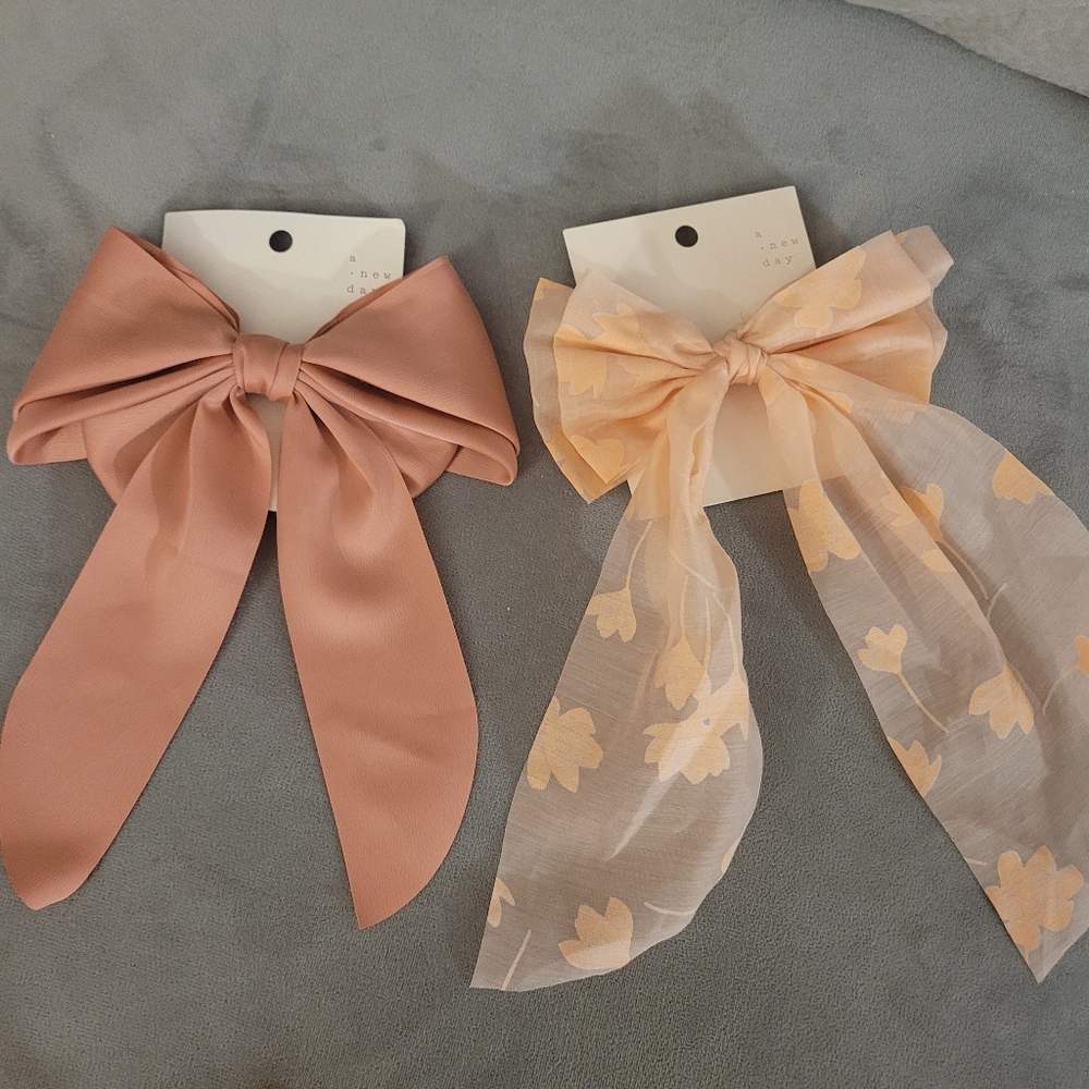 A New Day, Elegant Peach and Floral Hair Clip Bows